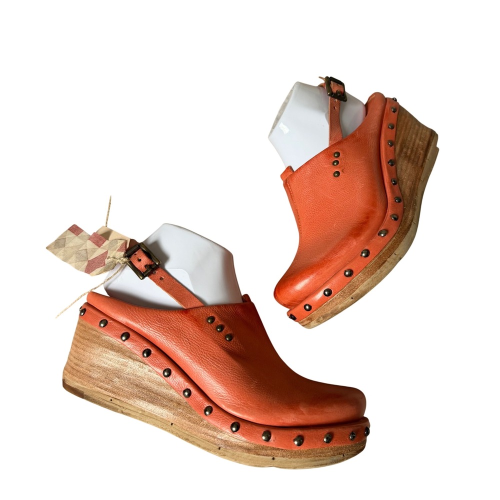 A.S.98 Sandals Wedge Puck Leather Slingback Orange 39 US 9